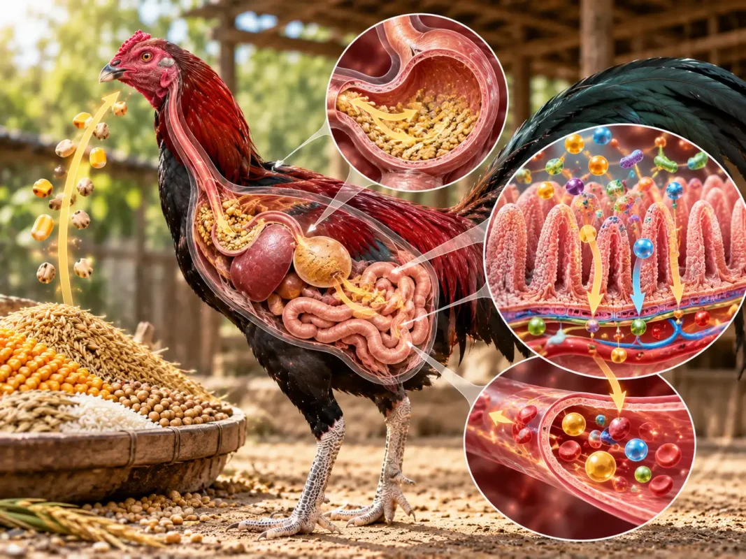 สุขภาพลำไส้และการดูดซึมสารอาหารของไก่ชน