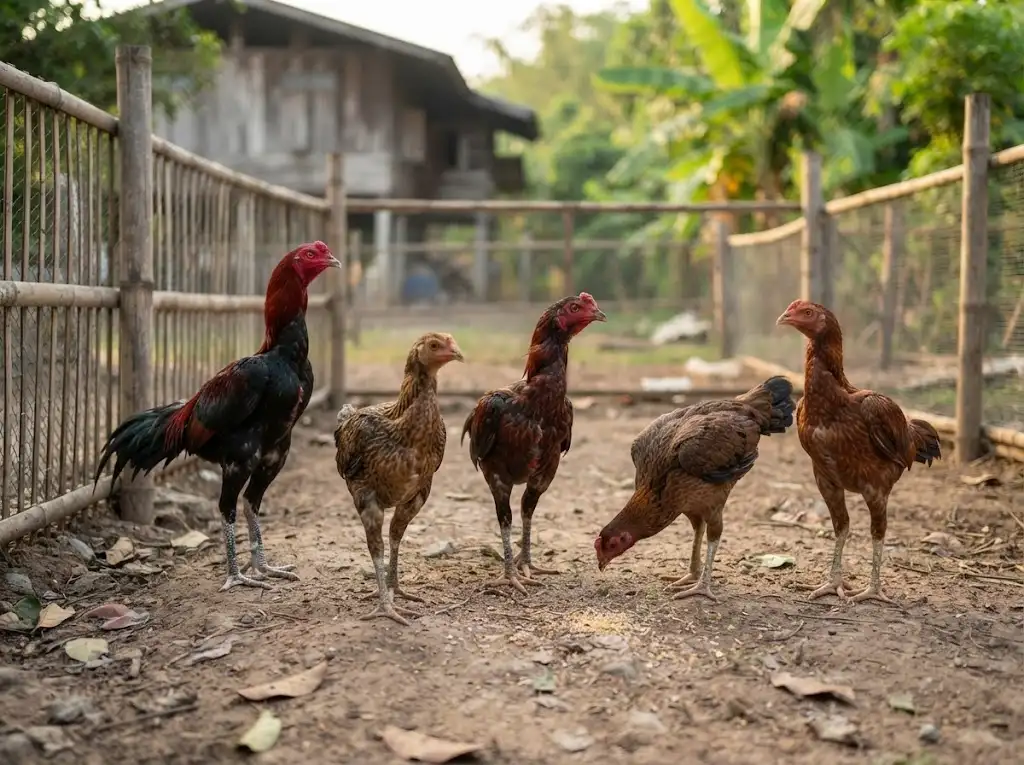 ลูกไก่ชนจากพ่อแม่คู่เดียวกันมีสีขน รูปร่าง และท่าทางแตกต่างกันตามความแปรผันทางพันธุกรรม